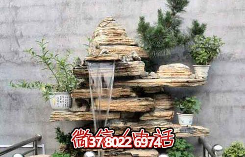 精致小型庭院，石假山流水雕塑擺放