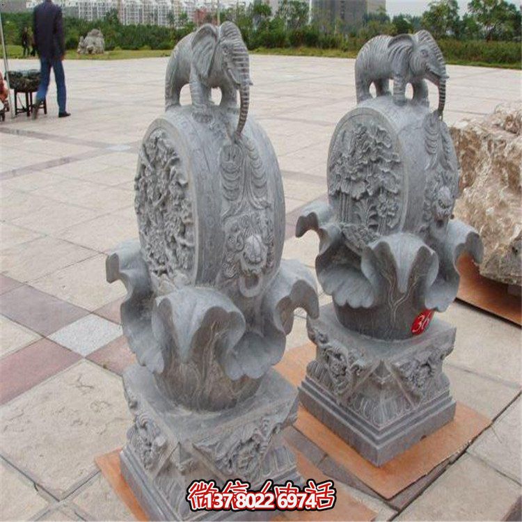 大理石雕刻抱小象鼓石鎮(zhèn)宅招財(cái)青石門(mén)墩