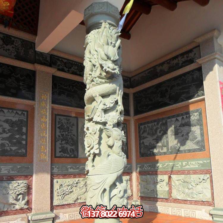石雕纏龍柱景觀文化石柱花崗巖盤(pán)龍柱雕刻寺廟龍柱雕塑
